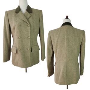 Jones New York Tan Green Tweed Silk Wool Blend Vintage Blazer Jacket  Coat  8